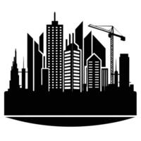 City skyline silhouette with crane and buildings vector