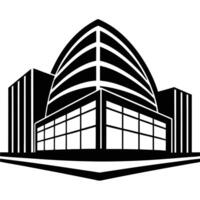 A black and white building with windows vector