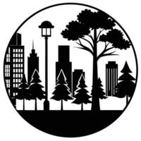 A cityscape with trees and buildings in the background vector