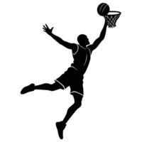 Basketball player dunking ball silhouette on white background vector