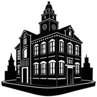 A black and white illustration of a building with a clock tower vector
