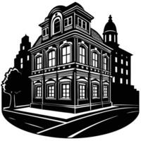 An old building with a clock on top vector