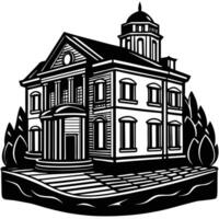 An old house with a clock tower and trees vector