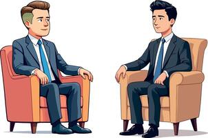 Two businessmen having a conversation while sitting in armchairs vector