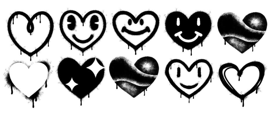 Set of graffiti spray paint heart icon. design elements for banner, flyer, street art, cards, poster, and ads ..