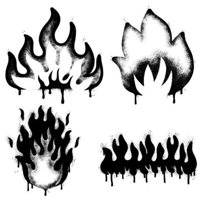 Set of graffiti spray paint flame icon design elements for banner flyer street art cards poster and ads .