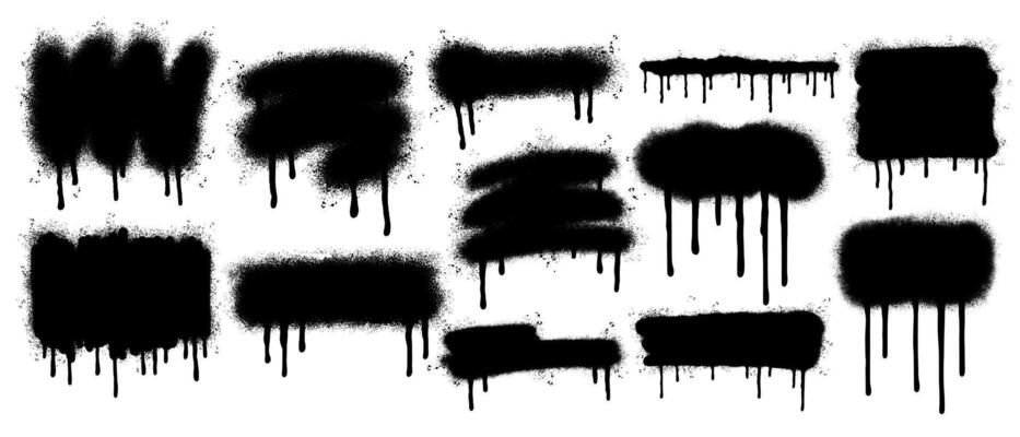 Set of graffiti Spray painted Drips Black ink splatters isolated on white background .