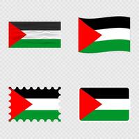 Palestine national flag in four different styles. vector