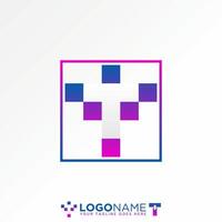 initial T font on negative space square monogram typography media tech brand vector