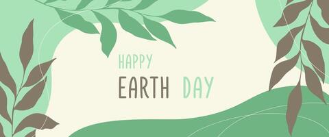 Earth Day banner, displayed in an artistic layout featuring earthy and green color schemes with botanical leaves decorative elements. vector