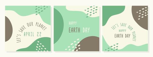 Posters celebrating Earth Day with inspiring texts, displayed in an artistic layout featuring earthy and green color schemes with abstract decorative elements. vector
