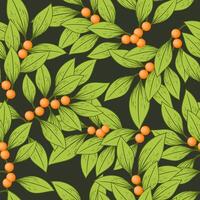 Lush Leaf and Berry Pattern Background vector