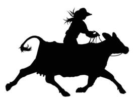 Silhouette of a running cow with a girl rider. vector