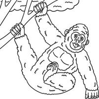 Gorilla Hanging from Branch Isolated Coloring Page vector