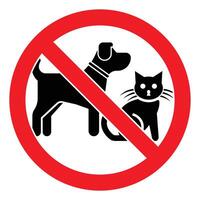 No Pets Allowed Warning Sign Featuring Black Dog and Cat Inside Circular Red Slash Symbol vector