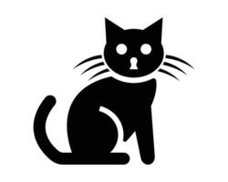 Silhouette of a Black Cat with White Eyes and Whiskers Sitting in a Minimalist Style Design vector