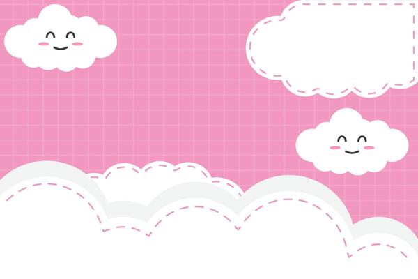 Adorable Kawaii Cloud Background. Cute Pink Sky with Happy Cartoon Clouds for Kids and Digital Design