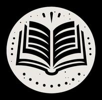 An open book is shown in a circle on a black background vector
