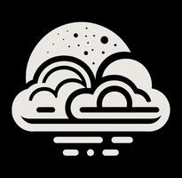 A black and white illustration of clouds and a moon vector
