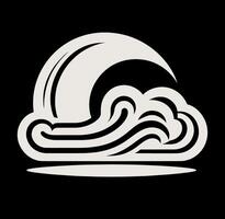 A black and white logo of a wave and moon vector