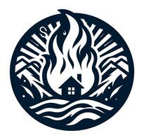 A house with flames and mountains in the background vector