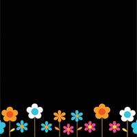 Colorful Cartoon Flowers on Black Background Fun and Simple Illustration vector