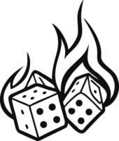 Black and White Flaming Dice Illustration Bold Line Art Design vector