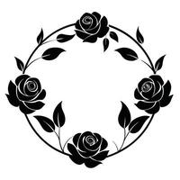 Minimalist Botanical Wreath Hand-Drawn Circular Frame in Black and White vector