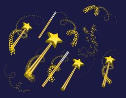 Golden wand with stars and sparkles on a dark background vector