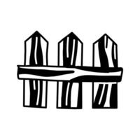 Illustration of small wooden fence. flat monochrome doodle. An isolated piece of fencing. Vegetable garden, plot. Ideal for use in projects related to landscaping, gardening and environmental topics. vector