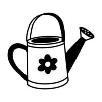 Illustration of a monochrome garden watering can in a flat design. An isolated object. Great for use in gardening, environmental and rural design projects, as well as gardening websites and blogs vector