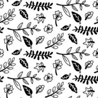 pattern of various leaves, twigs and flowers. Flat monochrome illustration in form of doodles. elements in a seamless texture. Autumn and spring foliage. Garden illustration, garden maintenance vector
