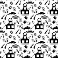 A pattern of garden tools and plants, clothes, and seeds in the style of flat doodles, highlighted on a white background. Texture theme is planting plants. Gardening supplies vector