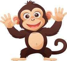 Cute Monkey character, Waving Hand. Flat illustration isolated on white background. vector