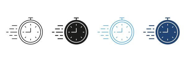 Stopwatch Line and Silhouette Icon Set. Time Management And Efficiency In Tasks And Activities. Icon for Sports, Fitness, And Productivity Applications. Isolated Illustration vector