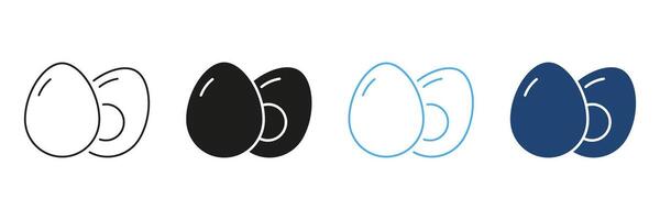 Whole And Sliced Egg Line and Silhouette Icon Set. Healthy Eating And Nutrition. Diet And Health Desing. Editable Stroke. Isolated Illustration vector