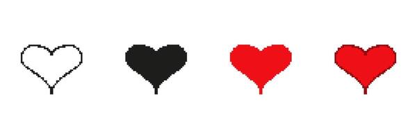 Heart Icons Pixelated Icon Set. Pixel Art Symbol Collection Of Heart Icons Including Black And Red Hearts. Isolated Illustration vector