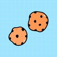 Chocolate chip cookies isolated on a blue background. hand-drawn illustration in doodle style. Perfect for cards, decorations, stickers, logo, menu, various designs. vector