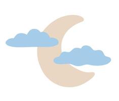 The moon behind the clouds isolated on a white background. hand-drawn illustration in flat style. Perfect for decorations, logo, various designs. vector