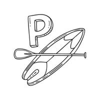 An illustration of letter P stand for paddleboard vector