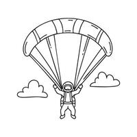 parachute fully deployed as a skydiver descends among clouds vector