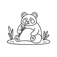 panda sitting on the grass, munching on bamboo vector