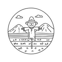 scarecrow at paddy field with mountains vector