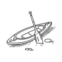 paddle lying on the sand beside an overturned kayak vector