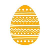 Easter yellow egg with handwritten pattern in white, flat design vector