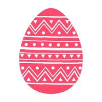 Easter red egg with handwritten pattern in white, flat design vector