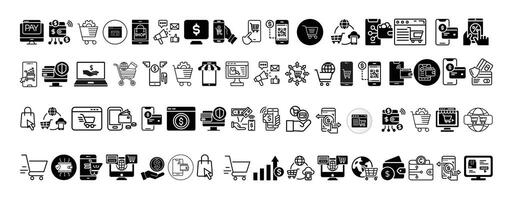Mega icon set collection, E commerce. Online shopping. Digital wallets, shoping carts, Business and Online payments icon set design. vector