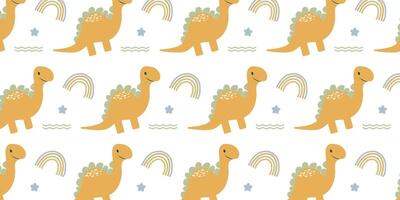 childish pattern with cute dinosaurs seamless pattern for backgrounds, presentations, wrapping papers, prints, artworks vector