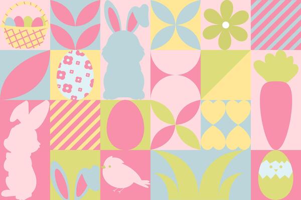 Easter items in simple geometric shapes
