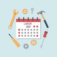 Labor Day Banner with Calendar and Work Tools vector